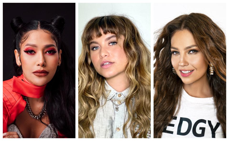 Farina, left, Sofia Reyes and Thalía star in Facebook Watch's "Latin Music Queens."