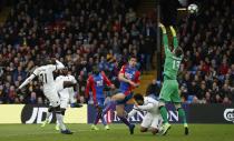 <p>Watford’s M’Baye Niang shoots at goal </p>