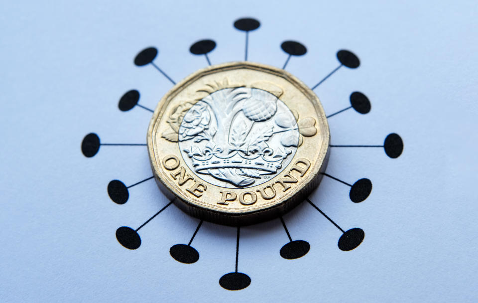 Concept photo for financial impact of pandemic and quarantine on British economy and finance in general.