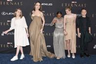 <p>Angelina Jolie avec ses enfants Siloh, Zahara et Vivienne et Knox</p>