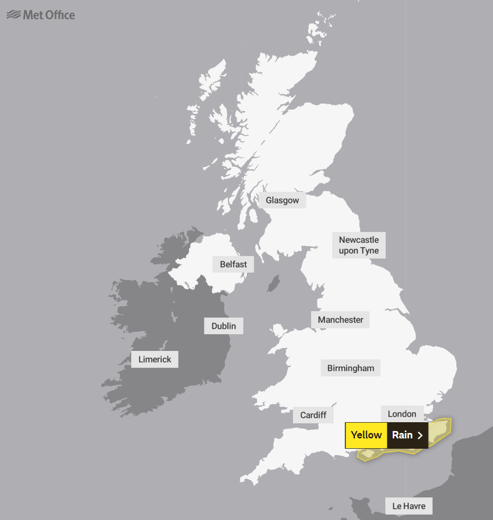 The weather warning in place for Saturday. (Met Office)