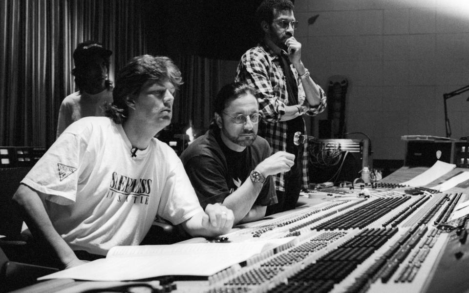 David Foster, left, in the studio with Lionel Ritchie in 1993