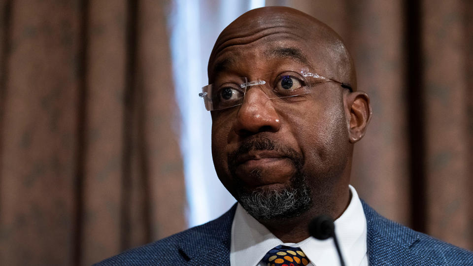 Senator Raphael Warnock in the Dirksen Senate Office Building in Washington, D.C. in May. (Tom Williams/Pool via Reuters)