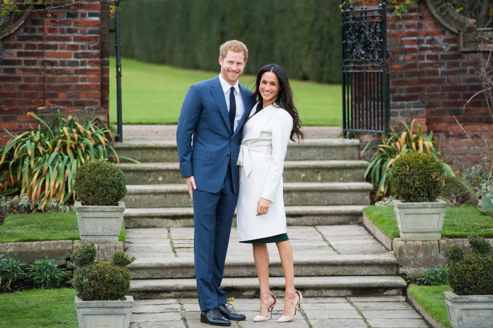 Prince Harry and Meghan Markle appear at an official photocall shortly after their engagement announcement in London on Nov. 27, 2017. (Photo: Samir Hussein/Samir Hussein/WireImage)