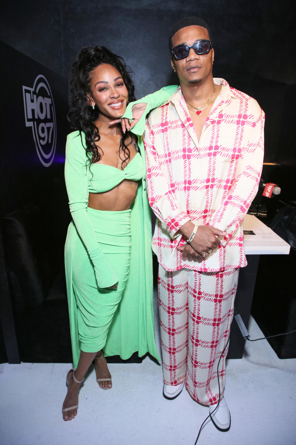 Meagan Good, Cory Hardrict, sandal heels, neon, neutral, classic, BET Awards Media House 