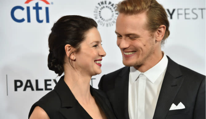 'Outlander' Stars Sam Heughan And Caitriona Balfe Dating In Real Life? He Refers To Her As His 'Wifey' On Twitter [Featured Photo by Alberto E. Rodriguez/Getty Images]