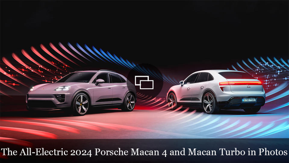 The all-electric 2024 Porsche Macan 4 and Porsche Macan Turbo.