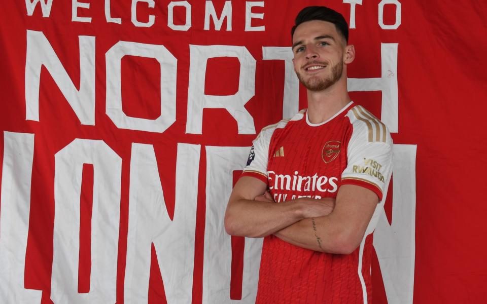 Declan Rice in his new Arsenal No 41 shirt