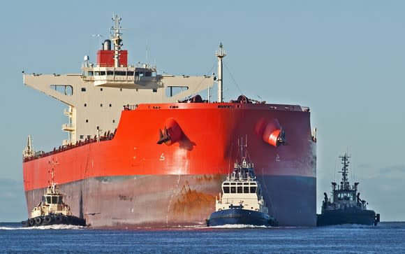 Big red cargo ship