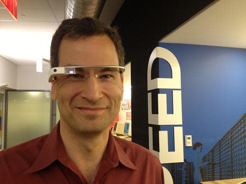 David Pogue wearing Google Glass