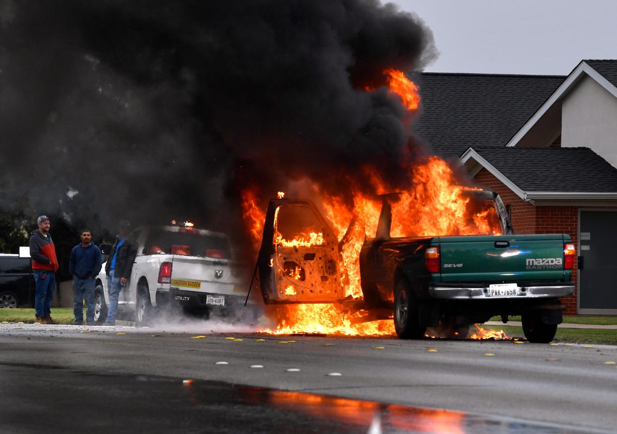 A pickup burns Wednesday in the 2500 block of South 27th Street.