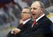 Canada's head coach Brent Sutter directs his team against Germany during the second period of their IIHF World Junior Championship ice hockey game in Malmo, Sweden, December 26, 2013. REUTERS/Alexander Demianchuk (SWEDEN - Tags: SPORT ICE HOCKEY)