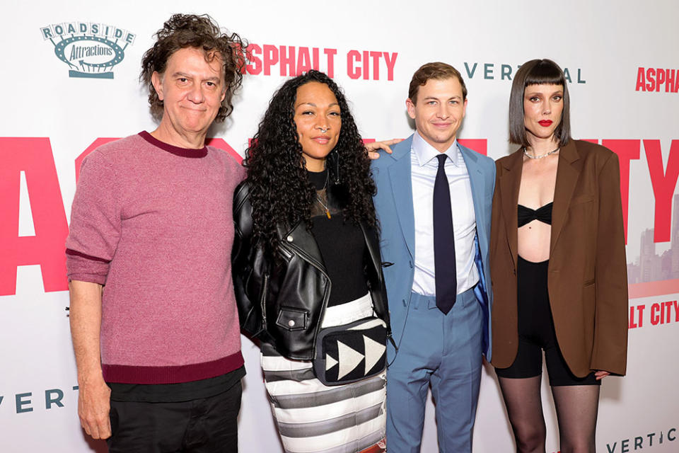 (L-R) Jean-Stéphane Sauvaire, Kali Reis, Tye Sheridan, and Raquel Nave attend the "Asphalt City" New York Screening at AMC Lincoln Square Theater on March 27, 2024 in New York City.