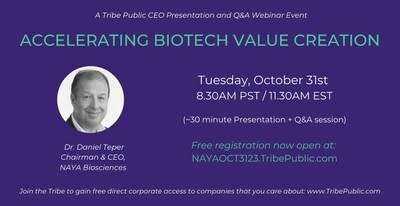 Free Registration Is Now Open For Tribe Public’s CEO and Q&A Presentation Webinar Event "Accelerating Biotech Value Creation" Featuring NAYA Biosciences CEO Dr. Daniel Teper On Tuesday, October 31, 2023