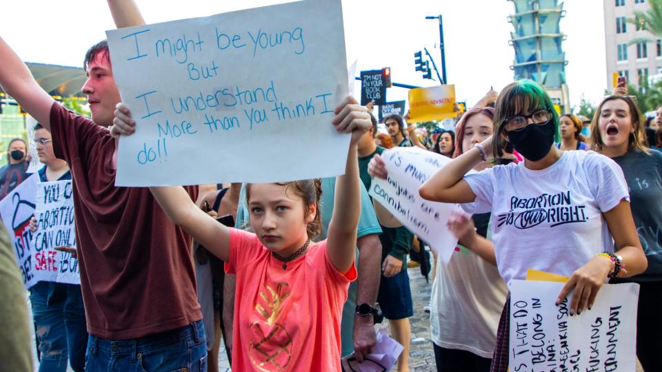 Pro-choice protesters at an abortion-related rally in Orlando, Florida.