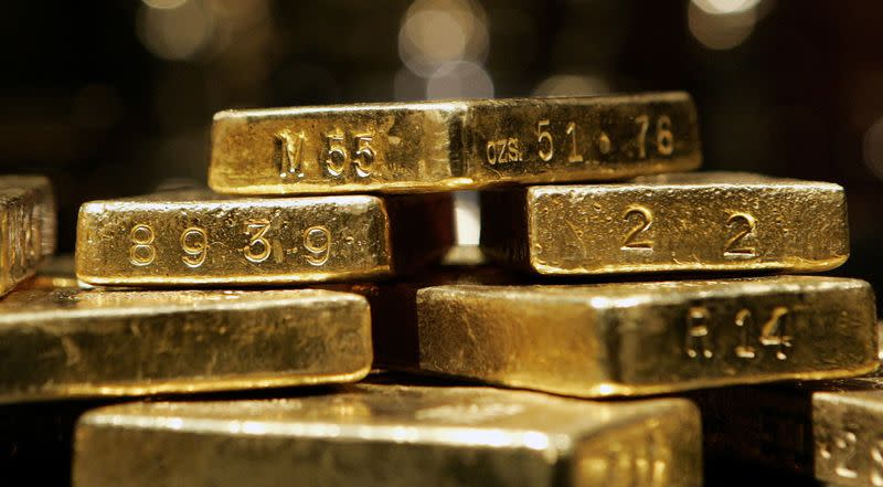 FILE PHOTO: American gold bars on display at American Museum of Natural History "Gold" exhibition in New York