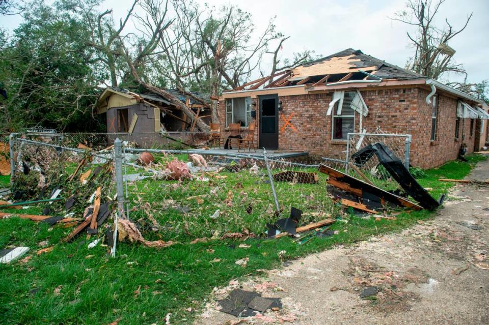 Damaged homes on Bayou Avenue in Moss Point on Tuesday, June 20, 2023, after a tornado tore through the town on Monday.