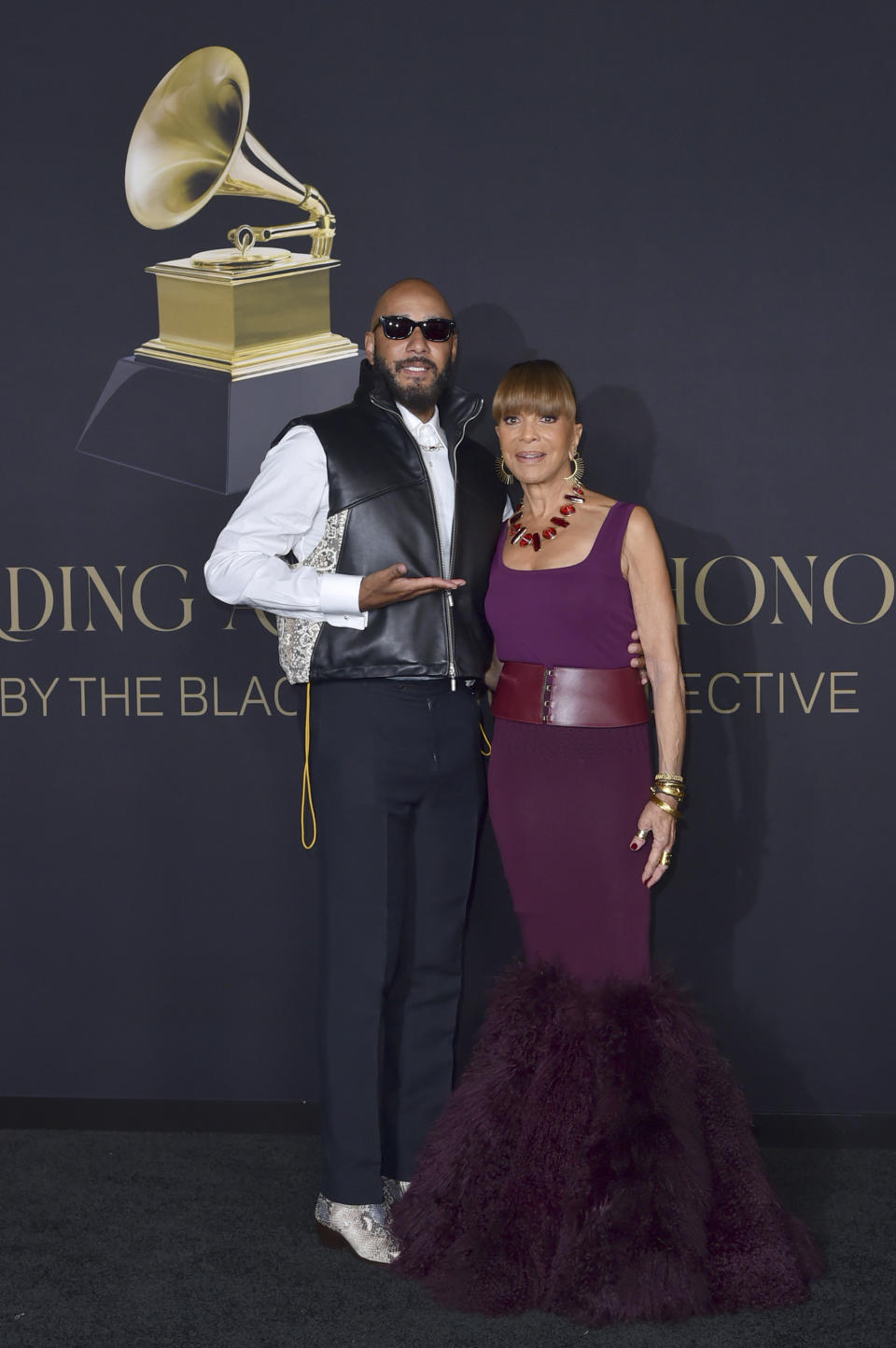 Swizz Beatz, left, and Epic Records CEO Sylvia Rhone arrive at the Black Music Collective on Thursday, Feb. 2, 2023, at The Hollywood Palladium in Los Angeles. (Photo by Richard Shotwell/Invision/AP)