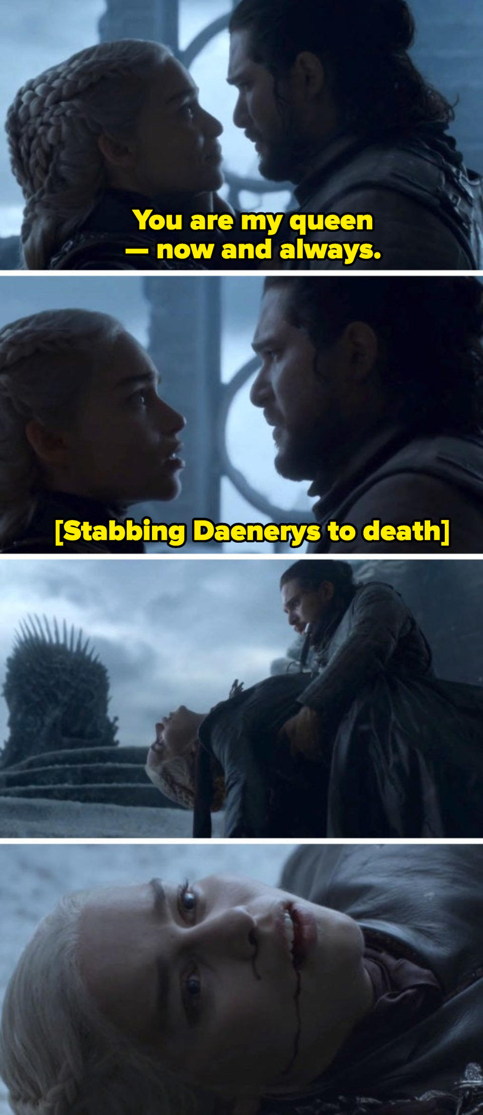 Jon Snow killing Daenerys in the last season of "Game of Thrones"