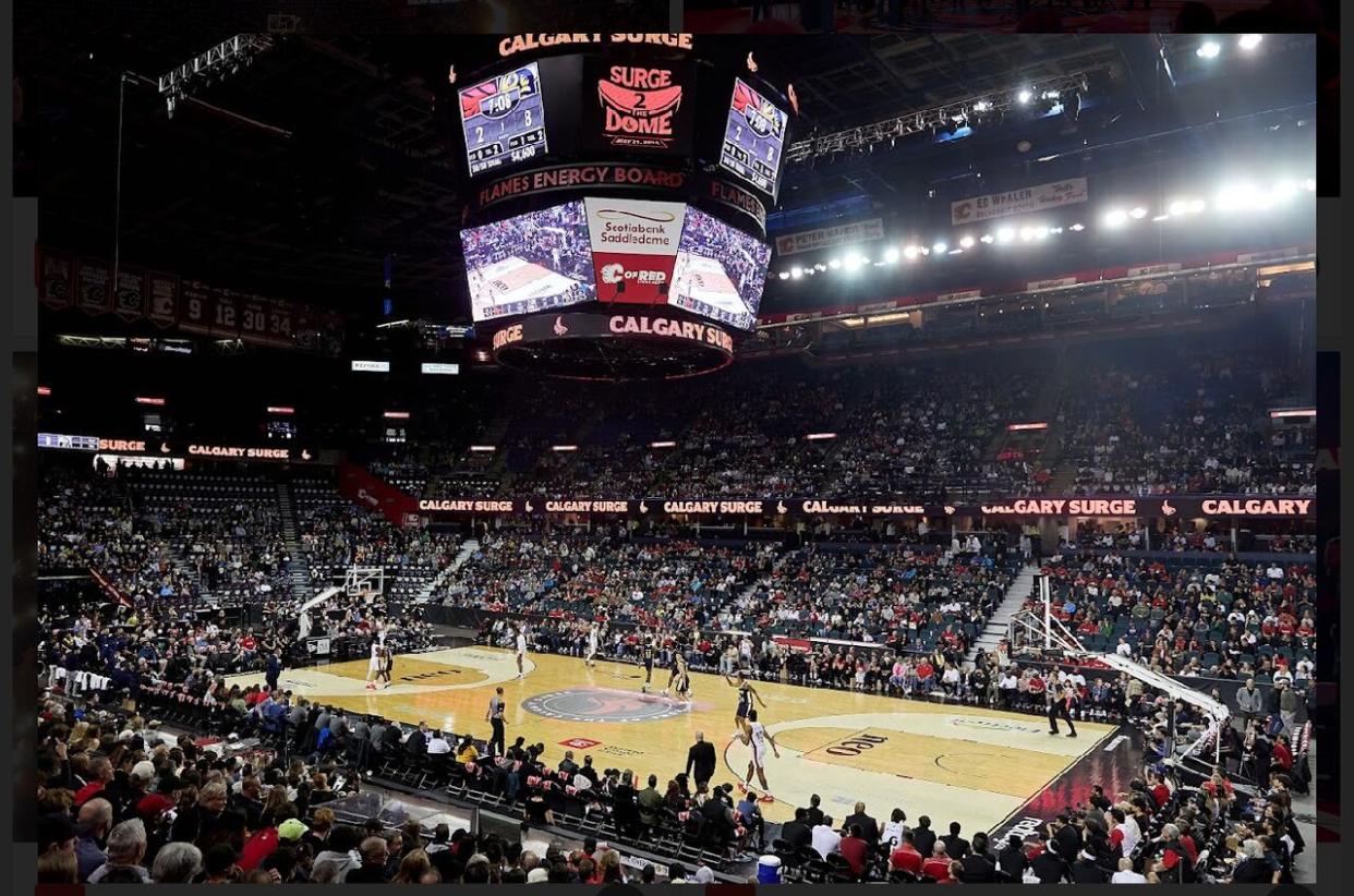 The Calgary Surge set a Canadian Elite Basketball league record during the team's season opener at the Saddledome on Tuesday. (Submitted by Calgary Surge - image credit)