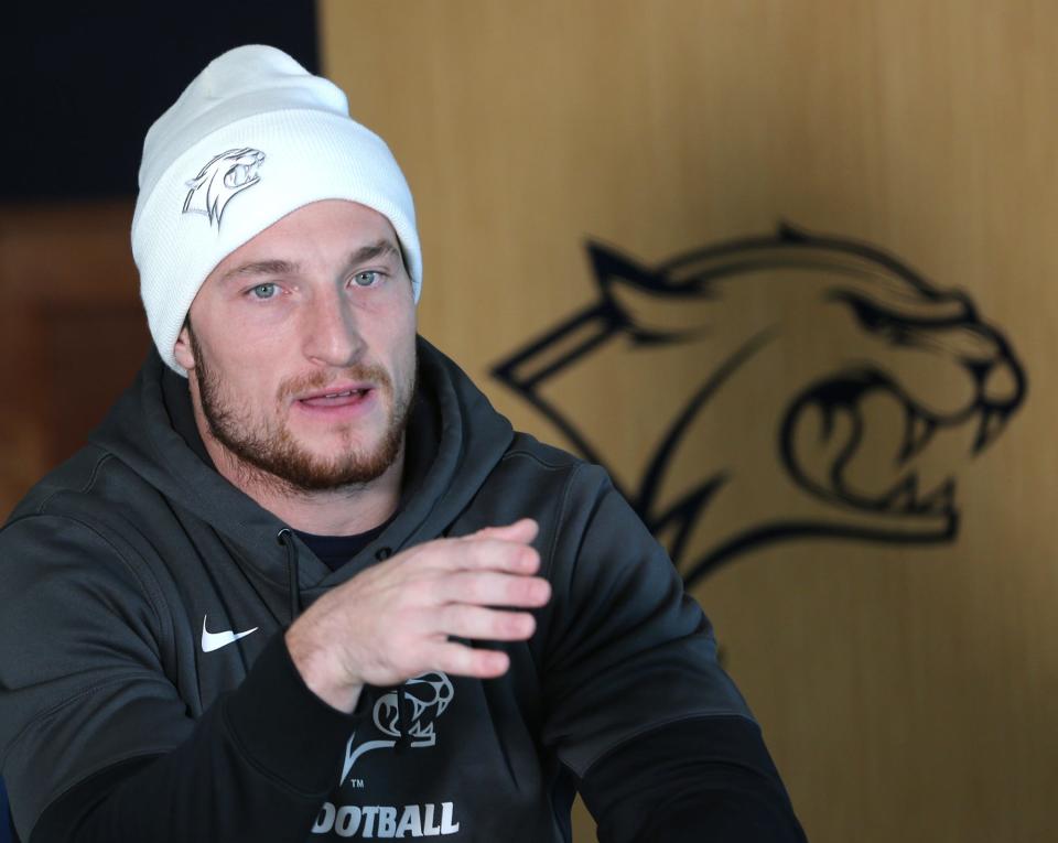 University of New Hampshire running back Dylan Laube was invited to play in both the Reese's Senior Bowl and East/West Shrine Bowl this February.