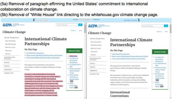 EPA website comparison, with changes highlighted. New page is on the right.