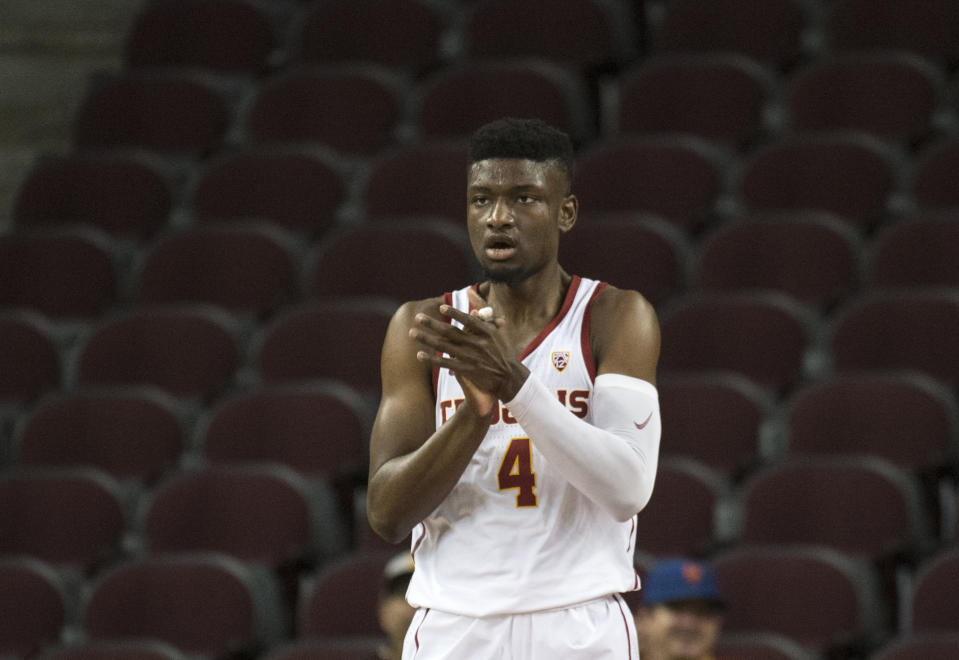 Southern California forward Chimezie Metu the first half of an NCAA college basketball game, Friday, Dec. 29, 2017, in Los Angeles. (AP Photo/Kyusung Gong)