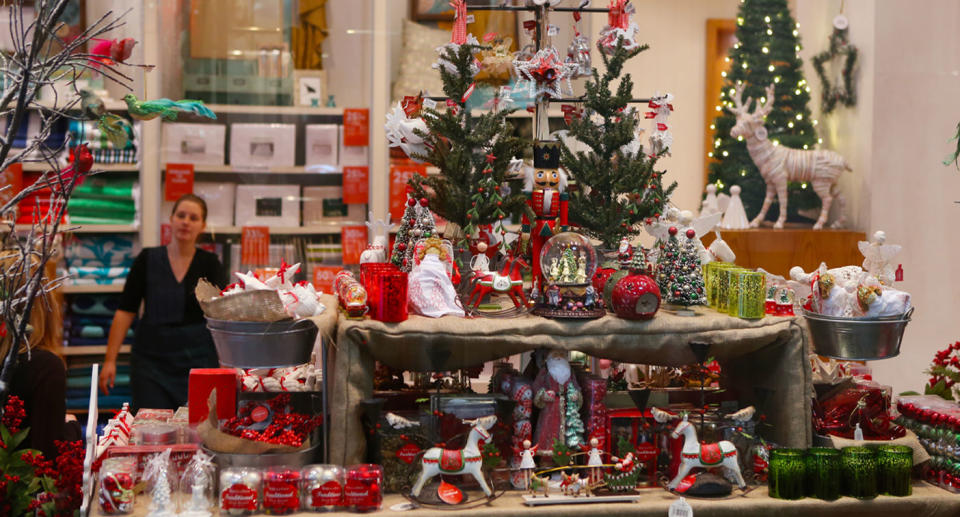 Christmas decorations shown as shoppers debate over displays appearing in Sydney shopping centres.