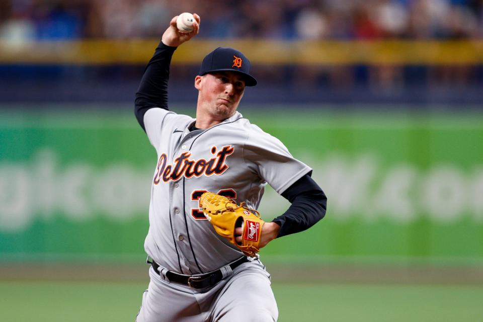 Detroit Tigers relief pitcher Kyle Funkhouser (36) throws against the Tampa Bay Rays in the eighth inning  Sept. 18, 2021 at Tropicana Field.