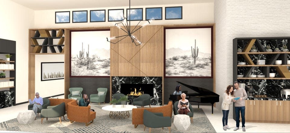 Scottsdale interior design firm Private Label International collaborated with The Wolff Company on luxury senior living community Revel Scottsdale, shown here in this rendering.