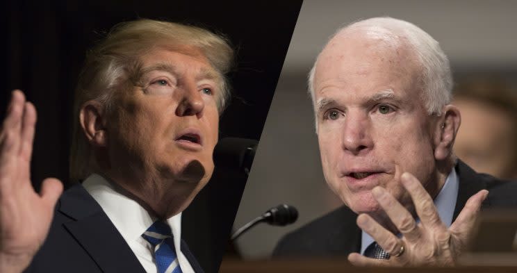 President Trump, Sen. John McCain (Photos: Chris Kleponis/Pool via CNP/MediaPunch/IPX, J. Scott Applewhite/AP)