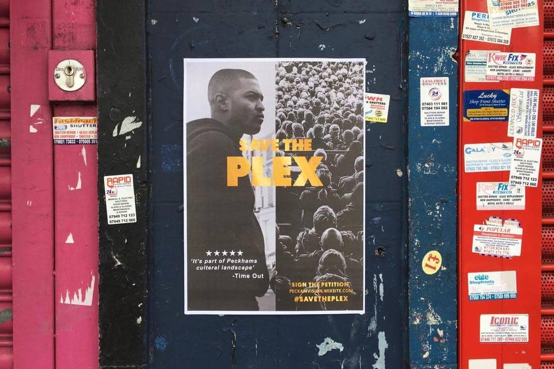 Street art: a poster warns locals that the Peckhamplex cinema faces demolition in a council plan: PR HANDOURT