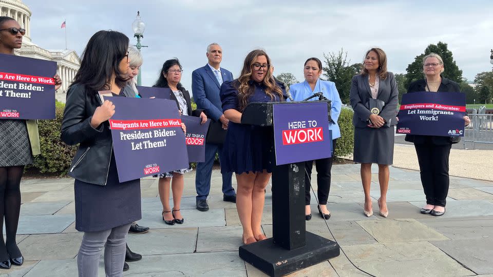 Ashley DeAzevedo speaks outside the US Capitol in September. She first got involved with American Families United during the Trump administration. Now she’s the organization’s president. - Courtesy Ashley DeAzevedo