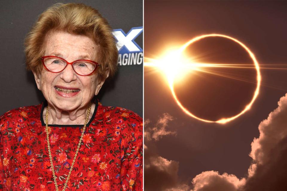 <p>Michael Kovac/Getty; Getty</p> (L-R) Dr. Ruth Westheimer, Stock image of a total eclipse of the sun