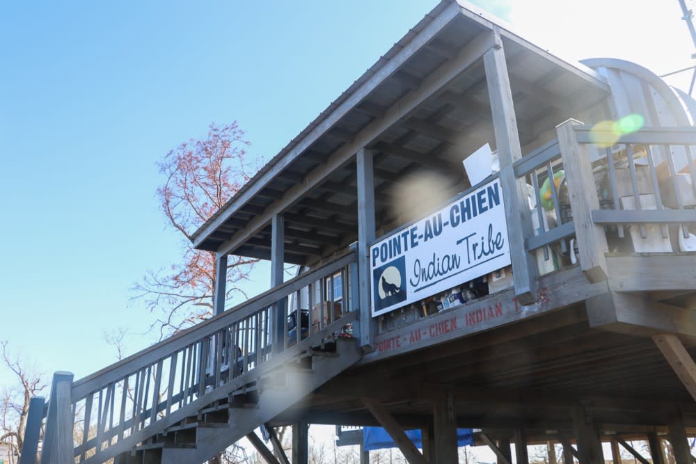 The Pointe au Chien tribal center. The place has evolved to become more than just a tribal meeting place—it now houses donations like food, cleaning supplies, and more for people in need after Hurricane Ida. (Photo/Elisa Xu) 