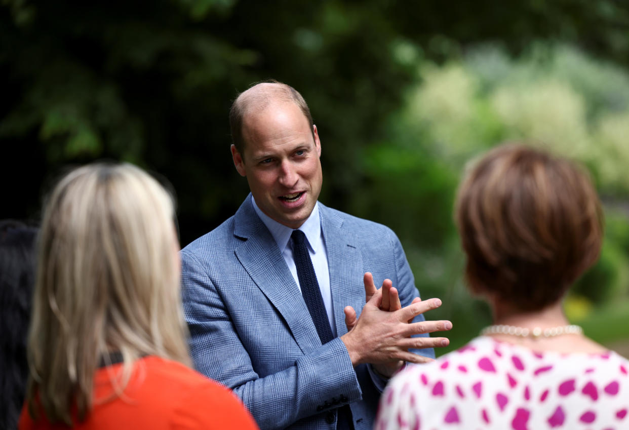 The Duke of Cambridge, in his role as Joint Patron of NHS Charities Together, speaks to guests during a 'Big Tea' for NHS staff at Buckingham Palace in London, to mark the 73rd birthday of the NHS. Picture date: Monday July 5, 2021.