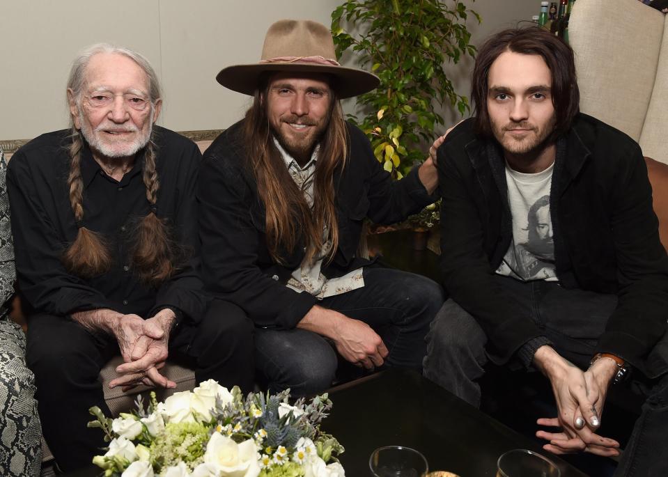 Willie Nelson, Lukas Nelson, and Micah Nelson attend the Producers & Engineers Wing 12th annual GRAMMY week event honoring Willie Nelson at Village Studios on February 6, 2019 in Los Angeles, California