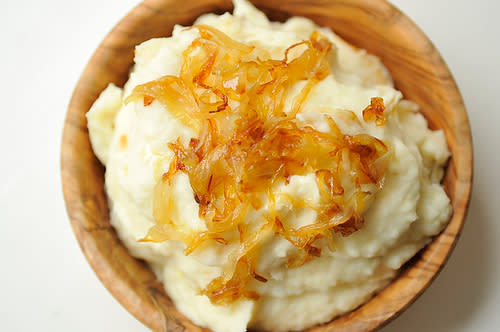 Mashed Potatoes with Carmelized Onions and Goat Cheese