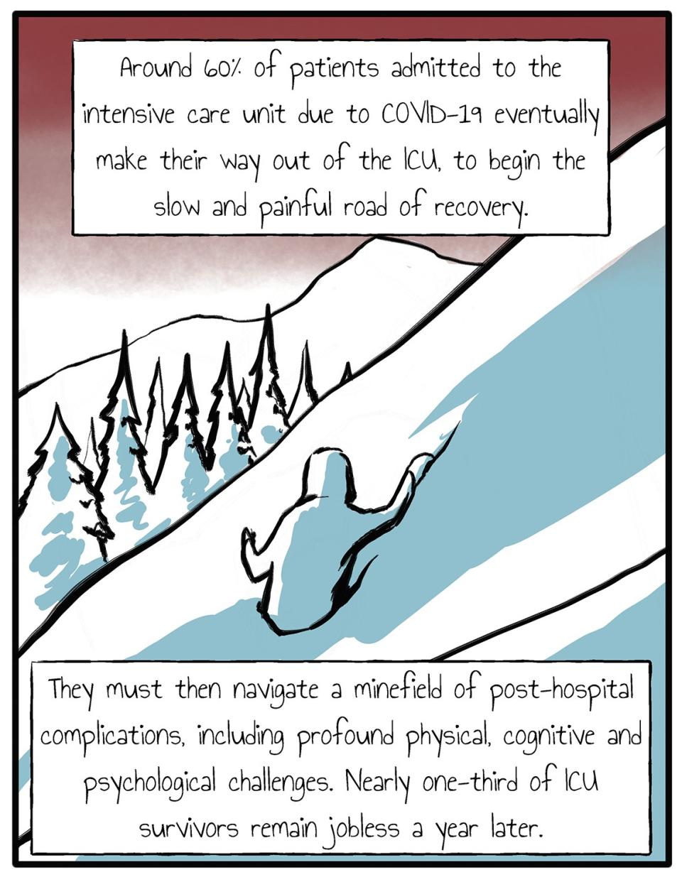 A series of nine Nathan Gray panels on medical purgatory in the time of the COVID-19 pandemic