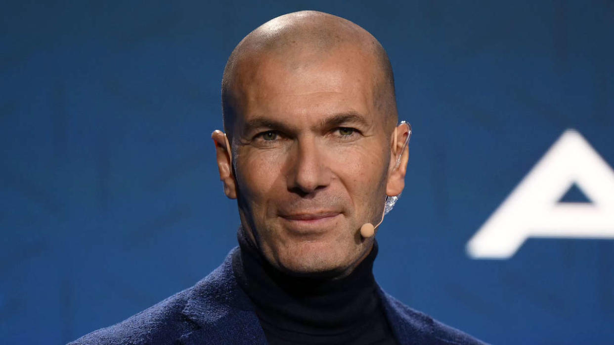 French football coach and former football player Zinedine Zidane attends the BWT Alpine Formula One teams's 2023 season launch in London on February 16, 2023. (Photo by Daniel LEAL / AFP)