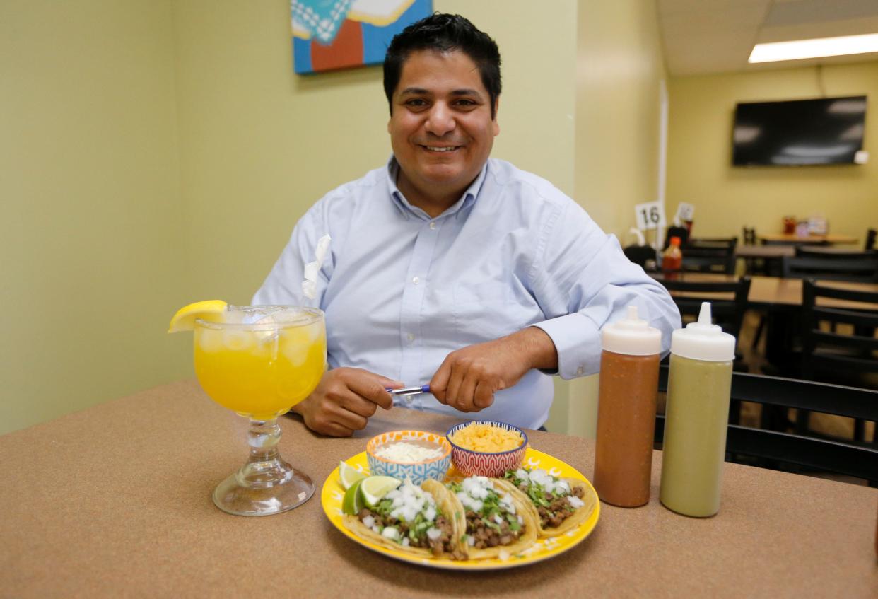 Franky Macias, owner of Franky’s Tacos on East Mishawaka Avenue, sits in his restaurant on Monday, April 22, 2024, in an area where businesses are taking advantage of the new downtown liquor license program.