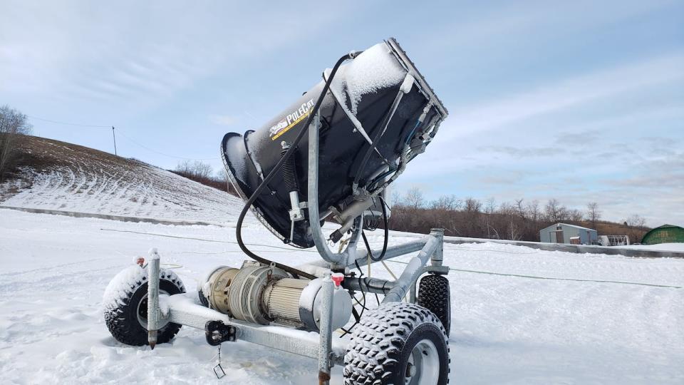 According to the park's manager, between 10 and 15 million gallons of water have been loaded into snow cannons like this one to make snow on Mission Ridge this season.