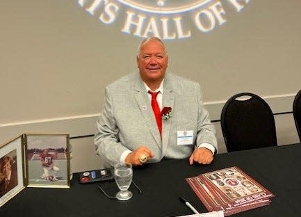 Center Grove football coach and Edgewood grad Eric Moore is honored at the Monroe County Sports Hall of Fame on July 19, 2024.