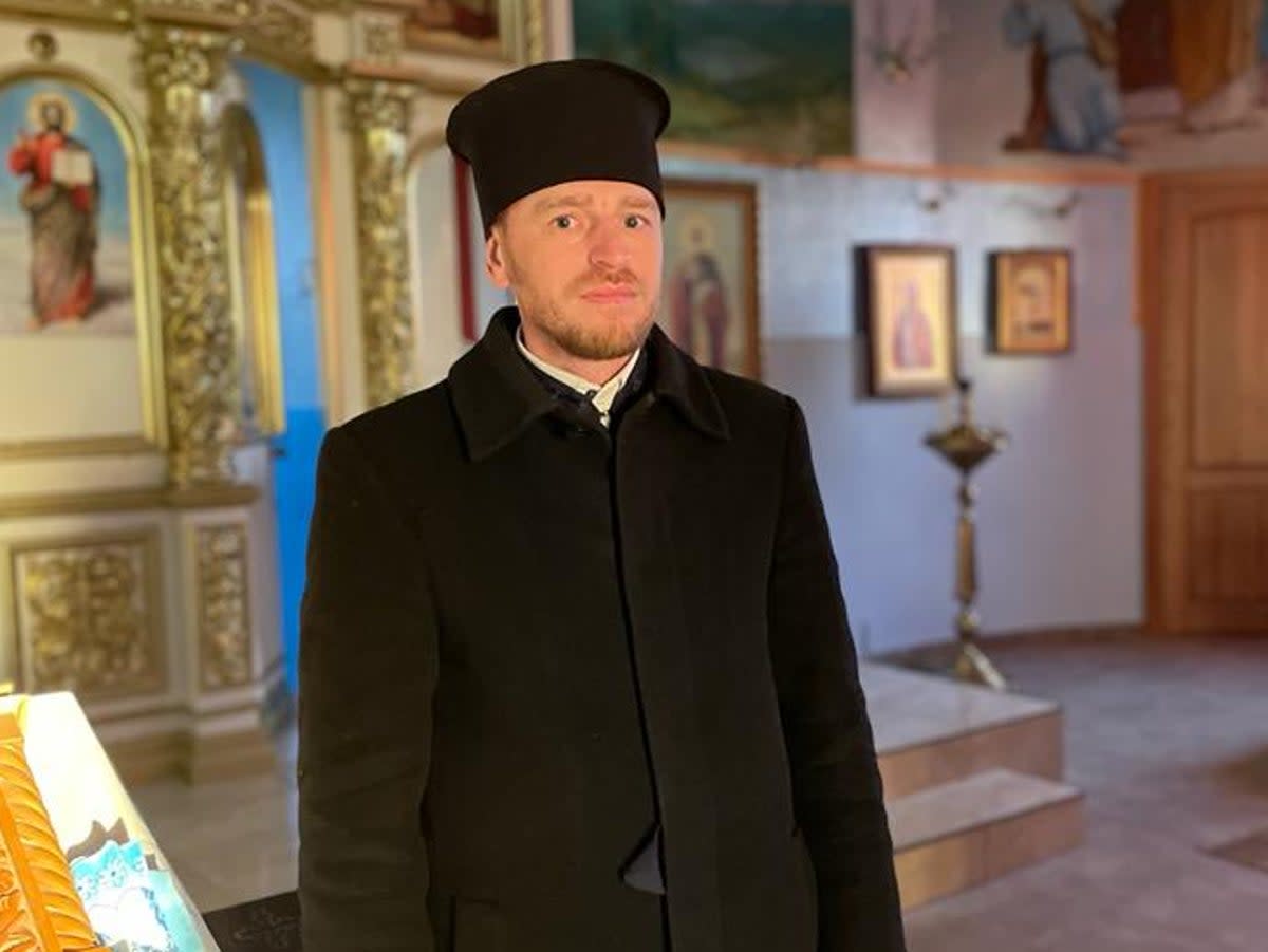 Father Jaroslav Voznyk, the new Ukrainian Orthodox priest at St Michael’s (Kim Sengupta/The Independent)