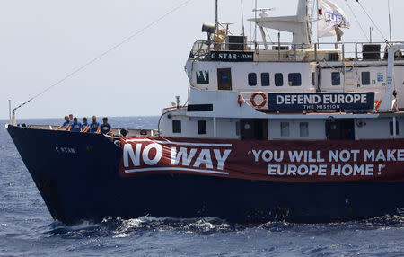 The C Star vessel run by a group of anti-immigration activists is seen north of the Libyan coast in Western Mediterranean Sea August 15, 2017. REUTERS/Yannis Behrakis