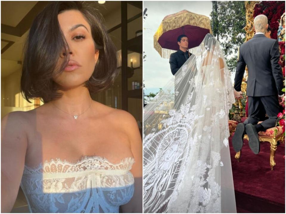 El vestido de Kardashian fue una elegante ruptura con la tradición  (Instagram @kourtneykardash/@alabamaluellabarker)