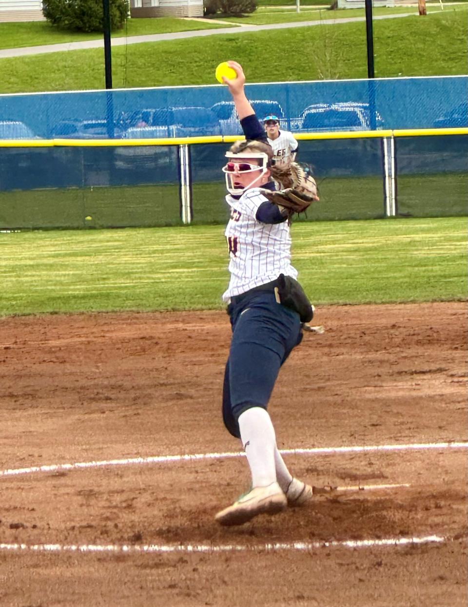 Lancaster junior pitcher Ashlin Mowery gets set to fire a pitch against Unioto during Wednesday's 4-0 nonconference win. Mowery pitched gave three hits and struck out nine.