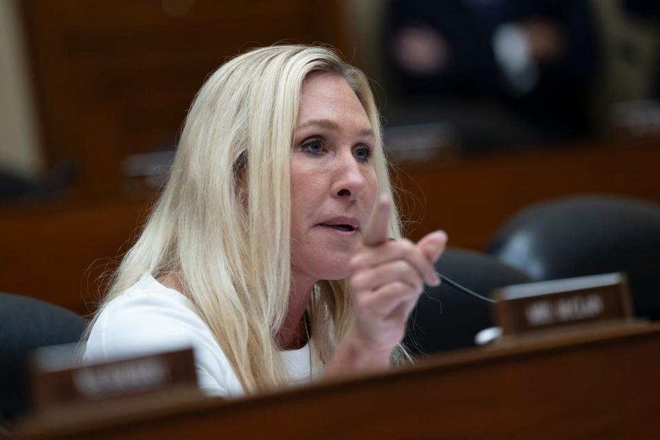 Marjorie Taylor Greene speaks during a House Oversight Committee hearing on July 22. A man who threatened to kill her in 2023 has pleaded guilty to making interstate threats against the congresswoman. (AFP via Getty Images)