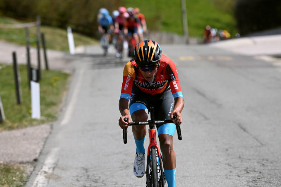 RITTEN ITALY  APRIL 18 Santiago Buitrago of Colombia and Team Bahrain Victorious attacks during the 46th Tour of the Alps 2023  Stage 2 a 1652km stage from Reith im Alpbachtal to Ritten 1174m on April 18 2023 in Reith im Alpbachtal Italy Photo by Tim de WaeleGetty Images