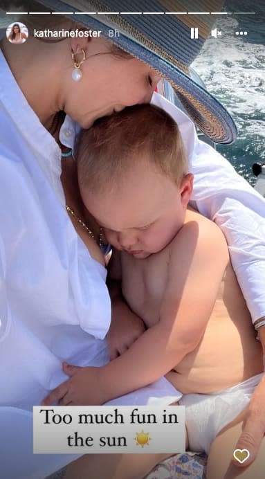 McPhee snuggles with her baby boy while on vacation. (Instagram/Katharine McPhee)